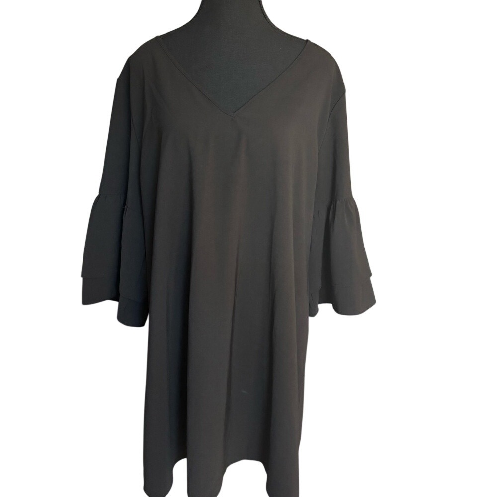 Cupshe Black A-Line Mini Dress with Bell Sleeves and V-Neck Size XL